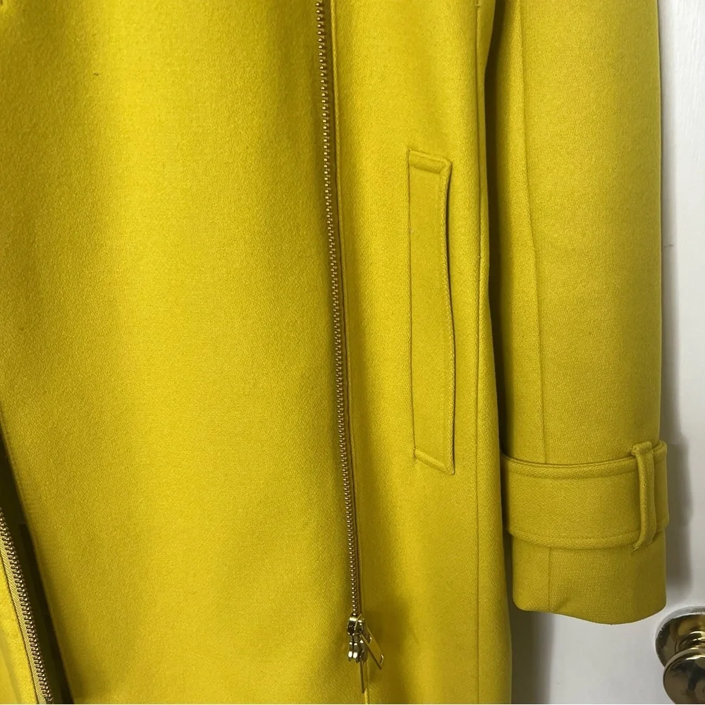 J.CREW GOLD MELTON WOOL ASYMMETRICAL ZIP FRONT BELTED TRENCH COAT SIZE 8 - Picture 6 of 13